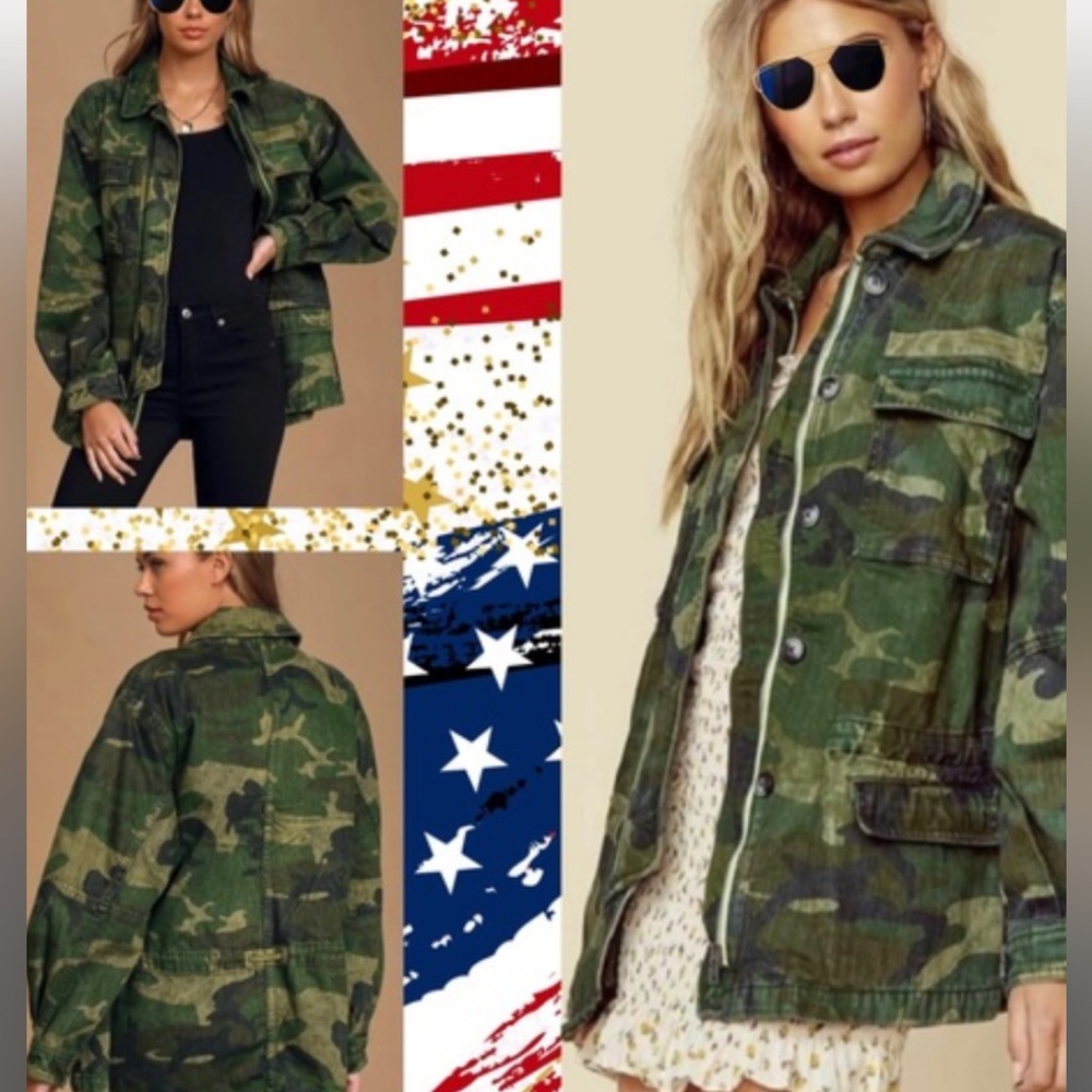Like New FREE PEOPLE Seize D' day camo military jacket